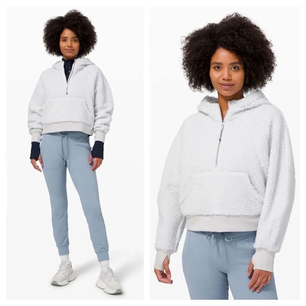 Lululemon Scuba Oversized Wool Blend Sherpa Fleece 1/2 Zip Hoodie - Vapor